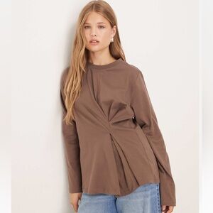 ASOS DESIGN tuck detail long sleeve tee in chocolate